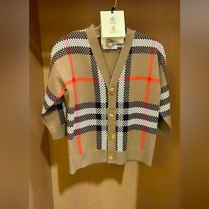 New Burberry Kids Wool Check Cardigan in archive beige